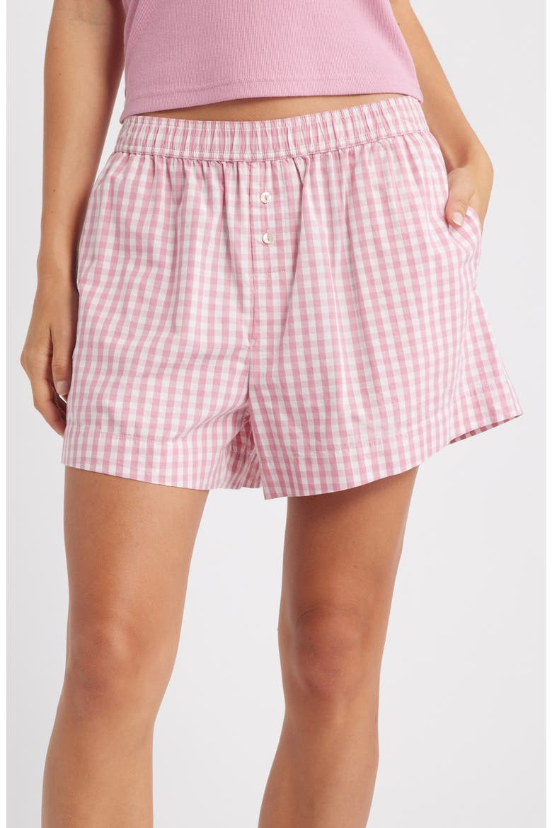 Oversize Boyfriend Boxer Shorts, Main, color, PINK LUELLA GINGHAM