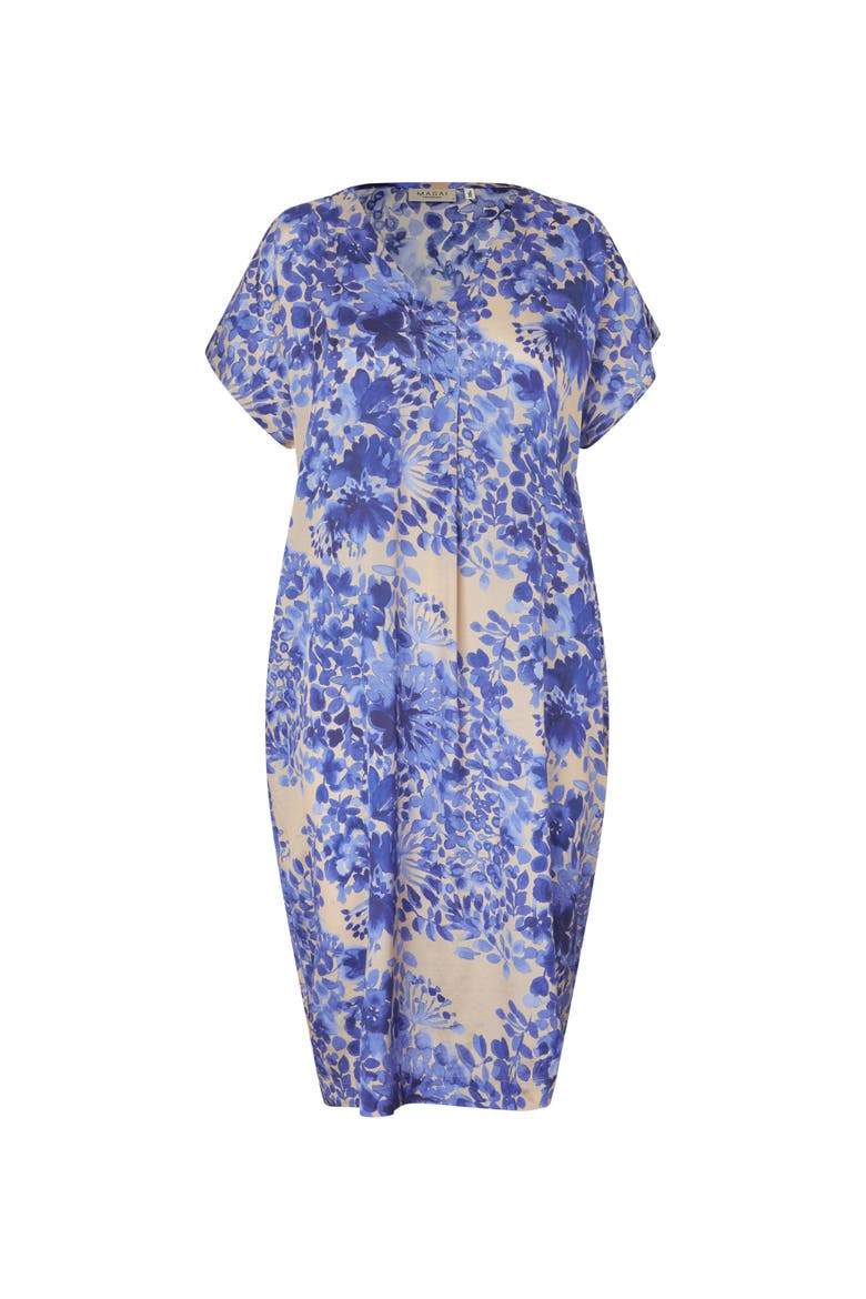 MaOdetto V-Neck Floral Midi Tunic Dress, Alternate, color, Medieval Blue