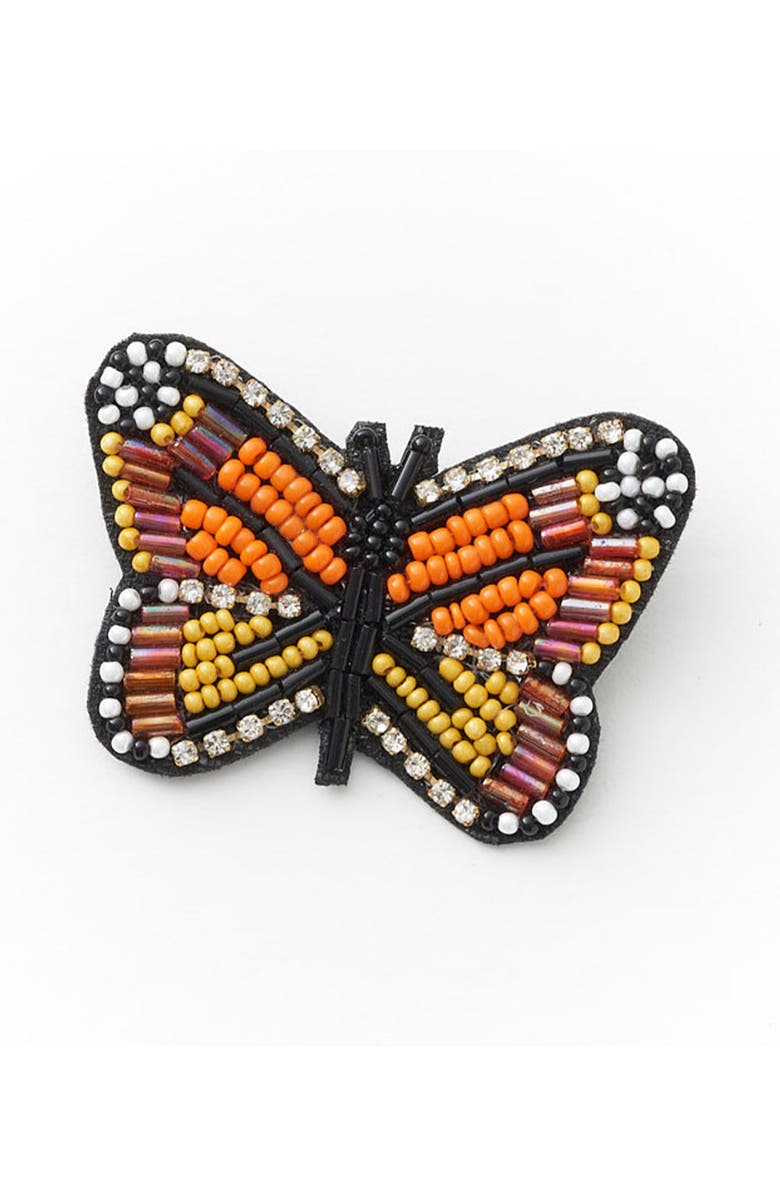 Matr Boomie Bala Mani Beaded Butterfly Brooch Pin, Main, color, Orange
