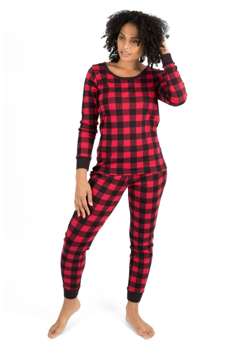 Women's Cotton Plaid Matching Family Holiday Pajamas, Alternate, color, Plaid Black & Red