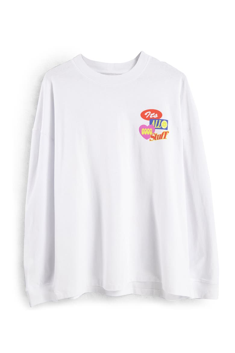 Men's Good Stuff Oversize Long Sleeve Stretch Cotton Graphic Tee, Main, color, WHITE