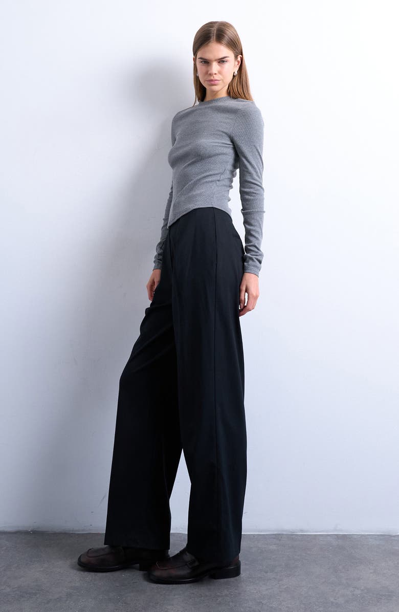 Topshop Rib Crewneck Top, Alternate, color, Grey