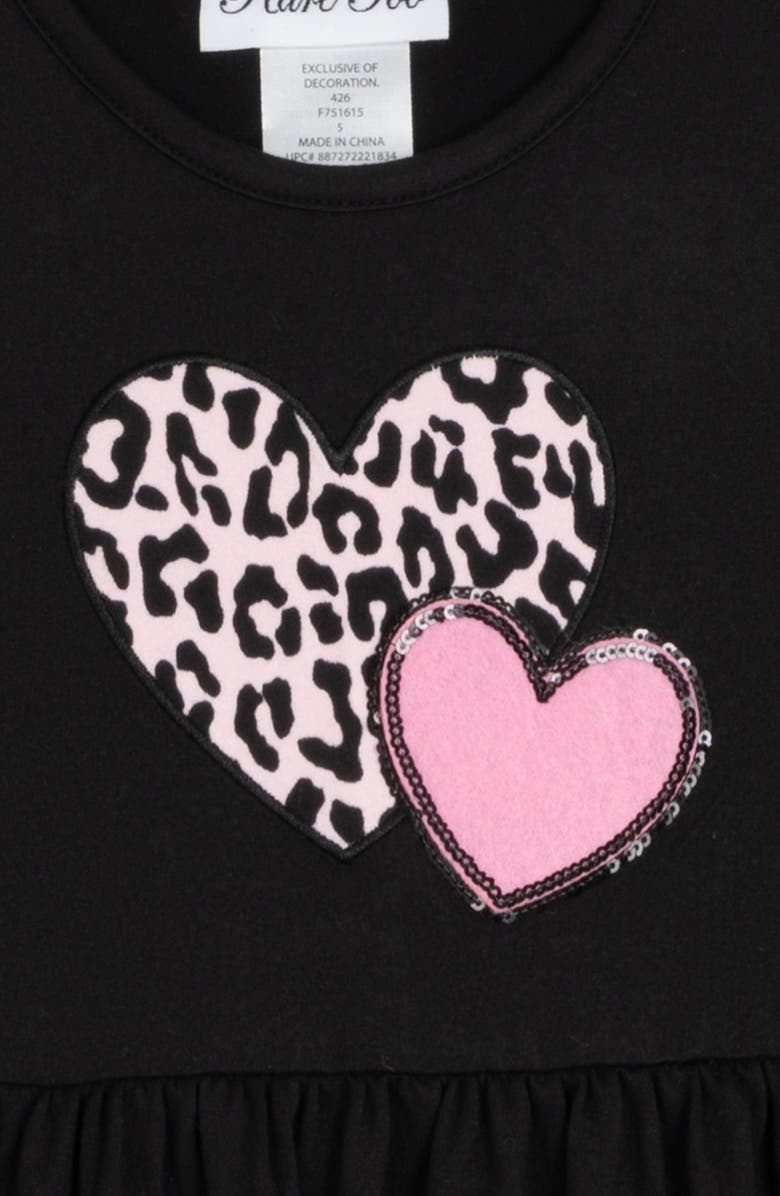 Rare Editions Kids' Yummy Leopard Long Sleeve Dresses, Scrunchies & Heart Bag Set, Alternate, color, Black