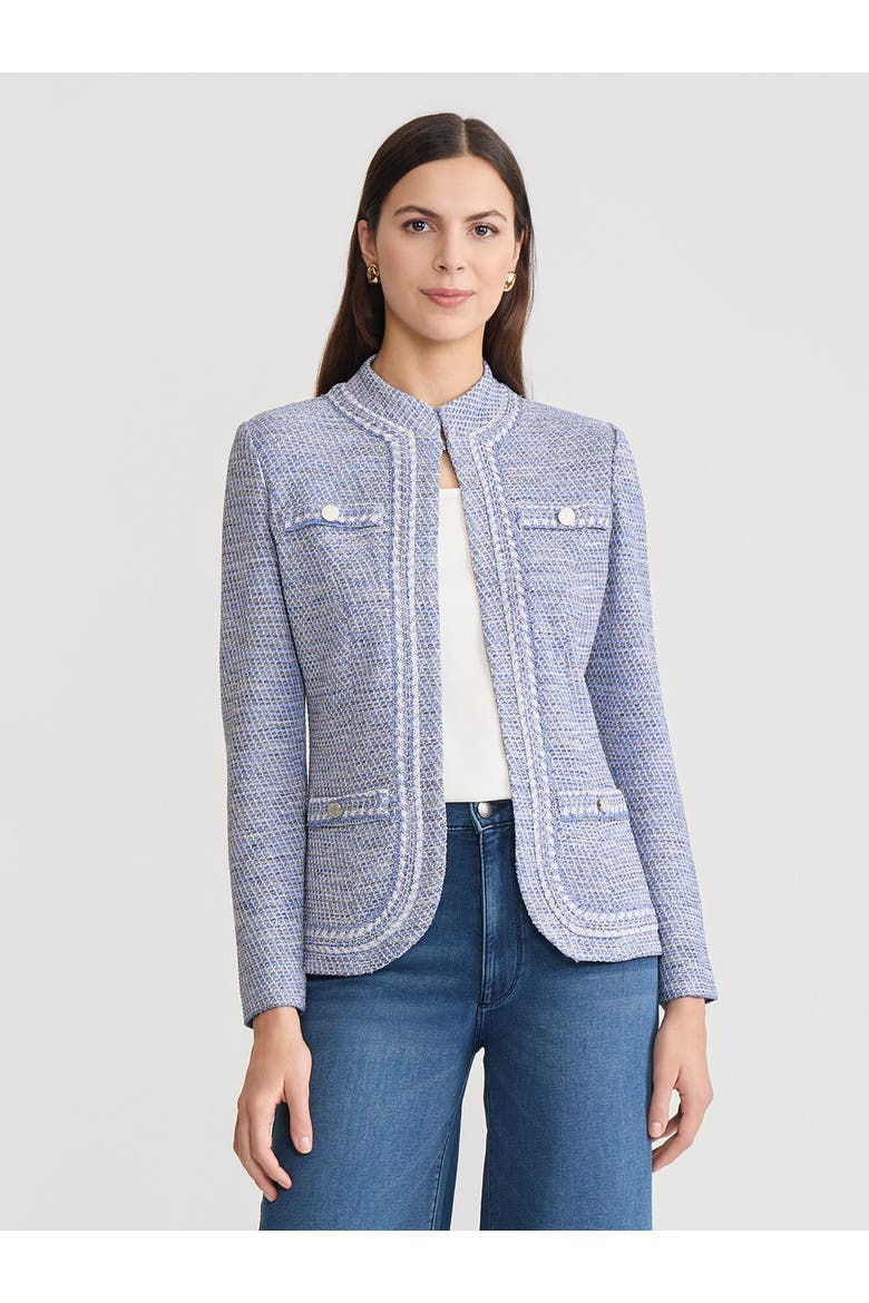 Melange Tweed Knit Jacket, Alternate, color, Aegean Blue/Biscotti