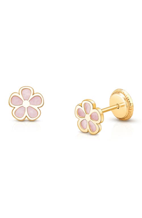 Tiny Blessings 14k Gold Genuine Bloom Mother Of Pearl Flower Studs Screw Back Earrings In Gold