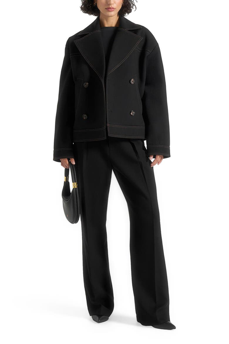 Mika Unisex Tailored Double Breasted Jacket With Contrast Stitch, Alternate, color, Black