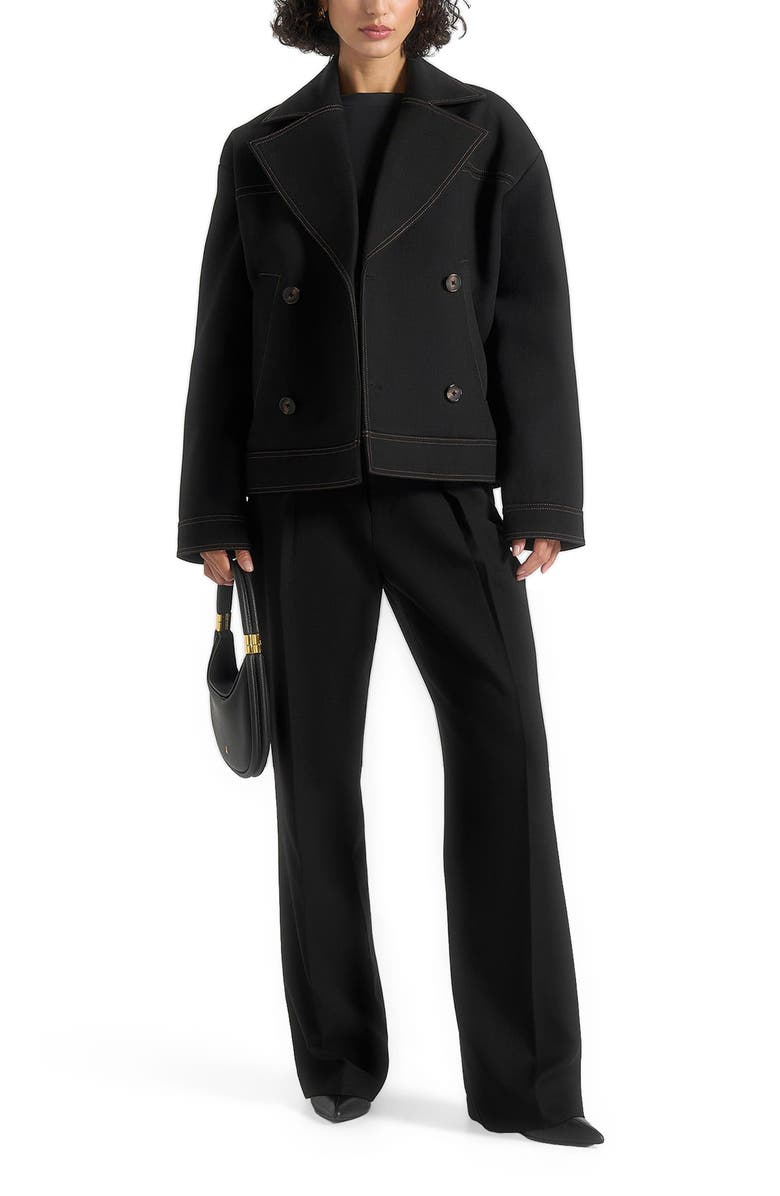 Manière De Voir Mika Unisex Tailored Double Breasted Jacket With Contrast Stitch, Main, color, Black