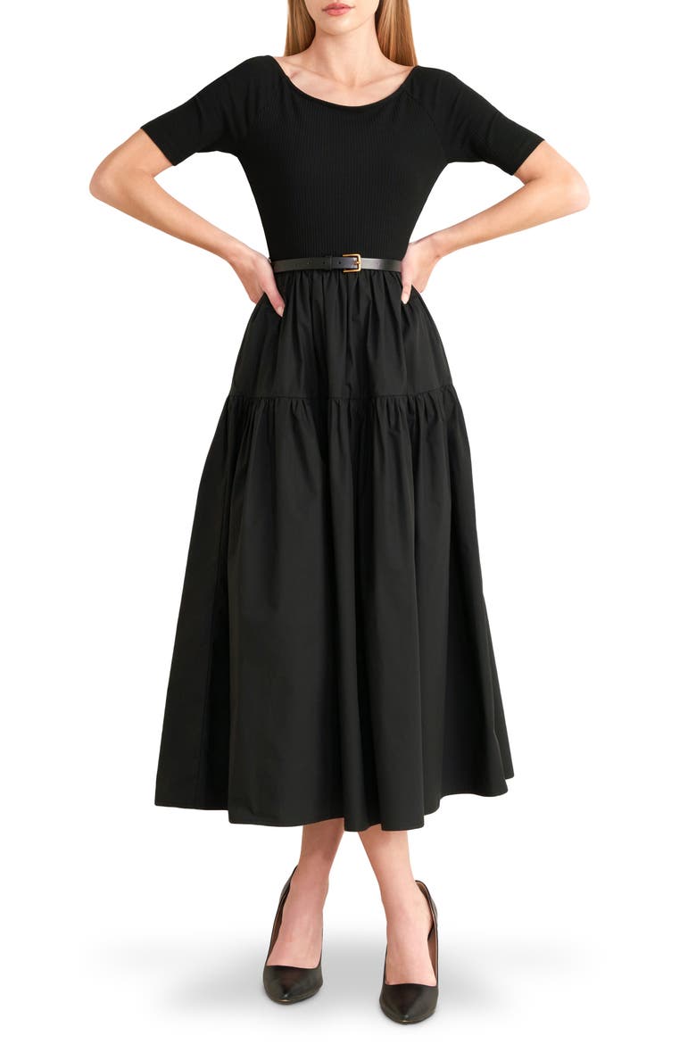Belted Tiered Maxi Dress, Main, color, BLACK