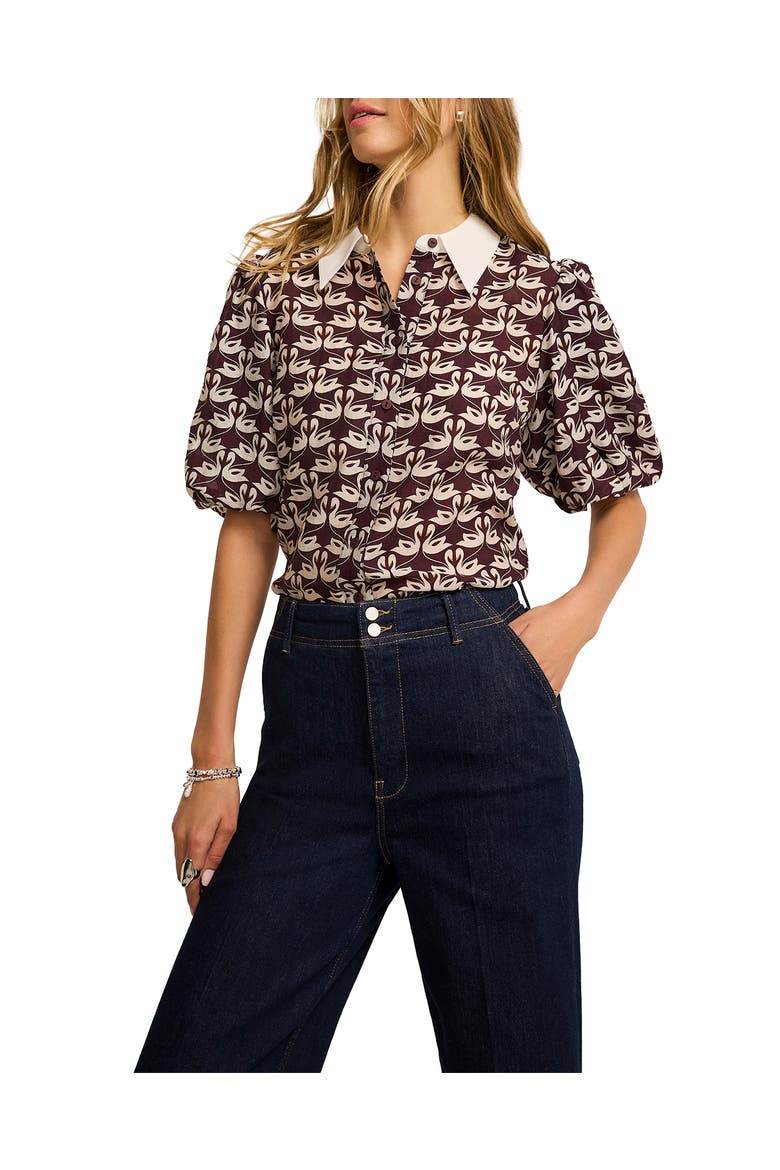 Swan Print Shirt, Alternate, color, Burgundy