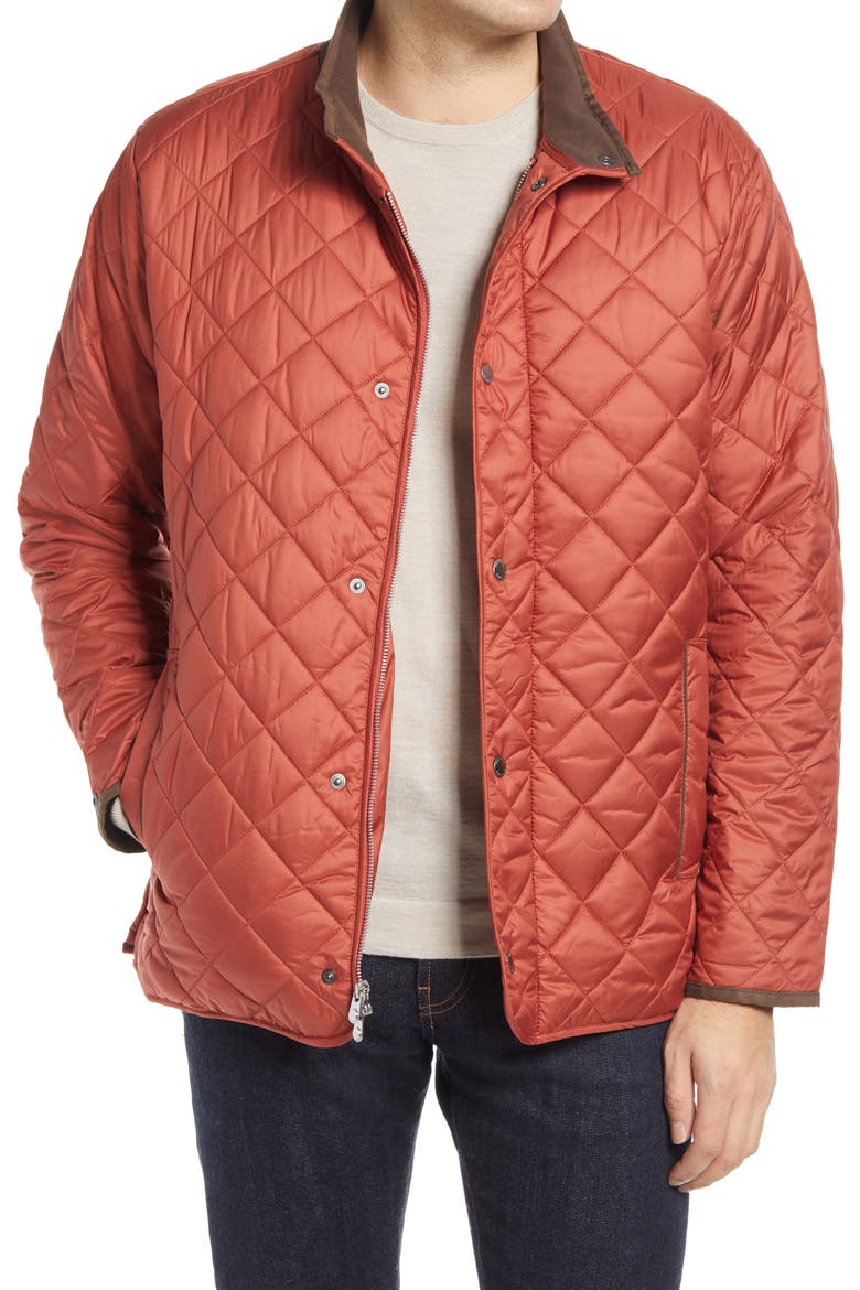 Suffolk Quilted Water-Resistant Car Coat, Main, color, BURNT ORANGE