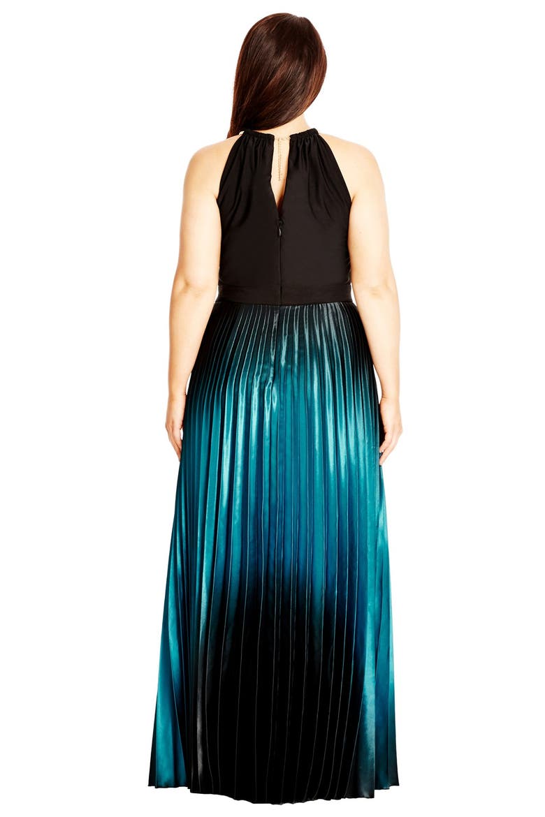 Ombré Keyhole Neck Pleat Maxi Dress, Alternate, color, BLACK