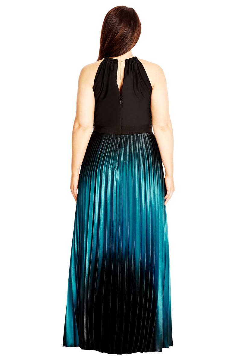 City Chic Ombré Keyhole Neck Pleat Maxi Dress, Alternate, color, 