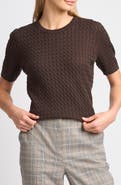 Halogen® Cable Stitch Short Sleeve Crewneck Sweater