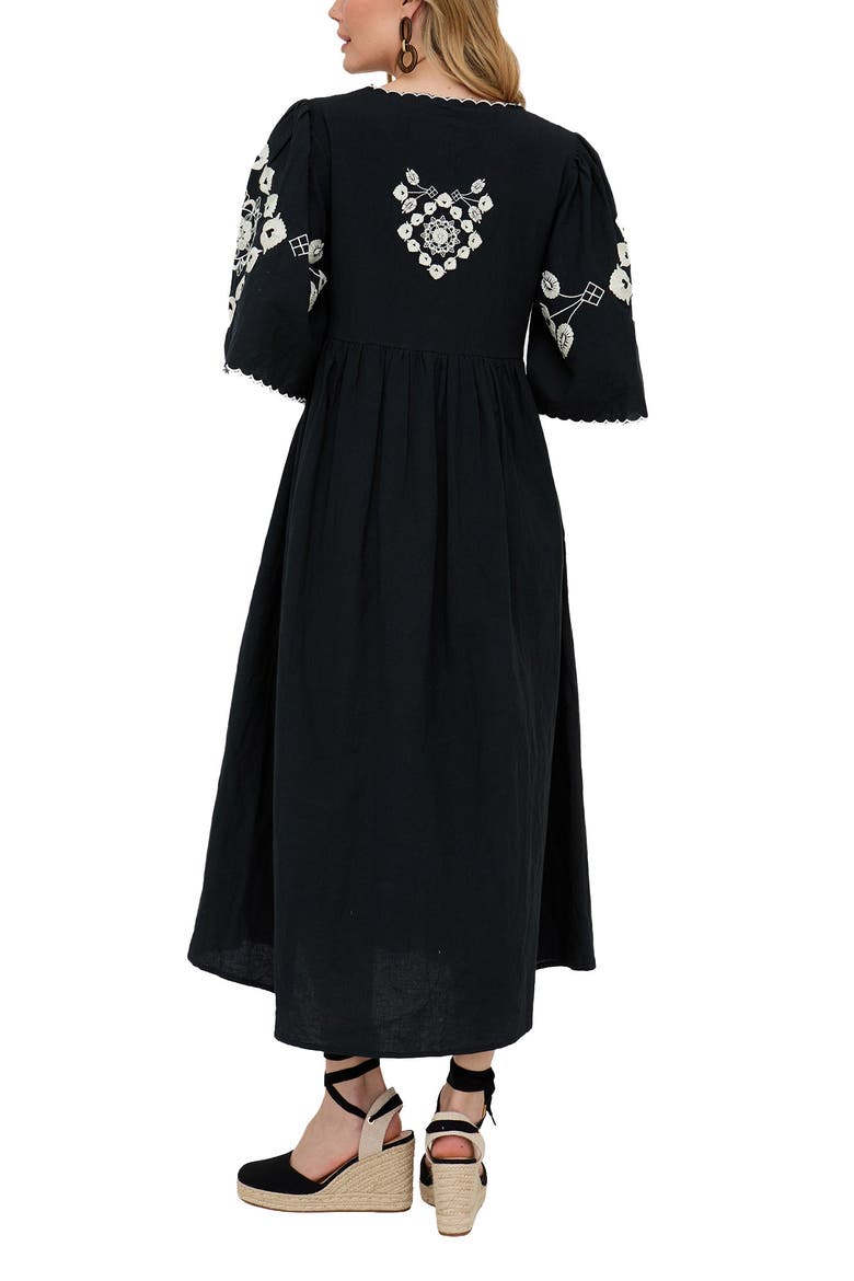 Arianna V-Neck Embroidered Maxi Dress, Alternate, color, Black
