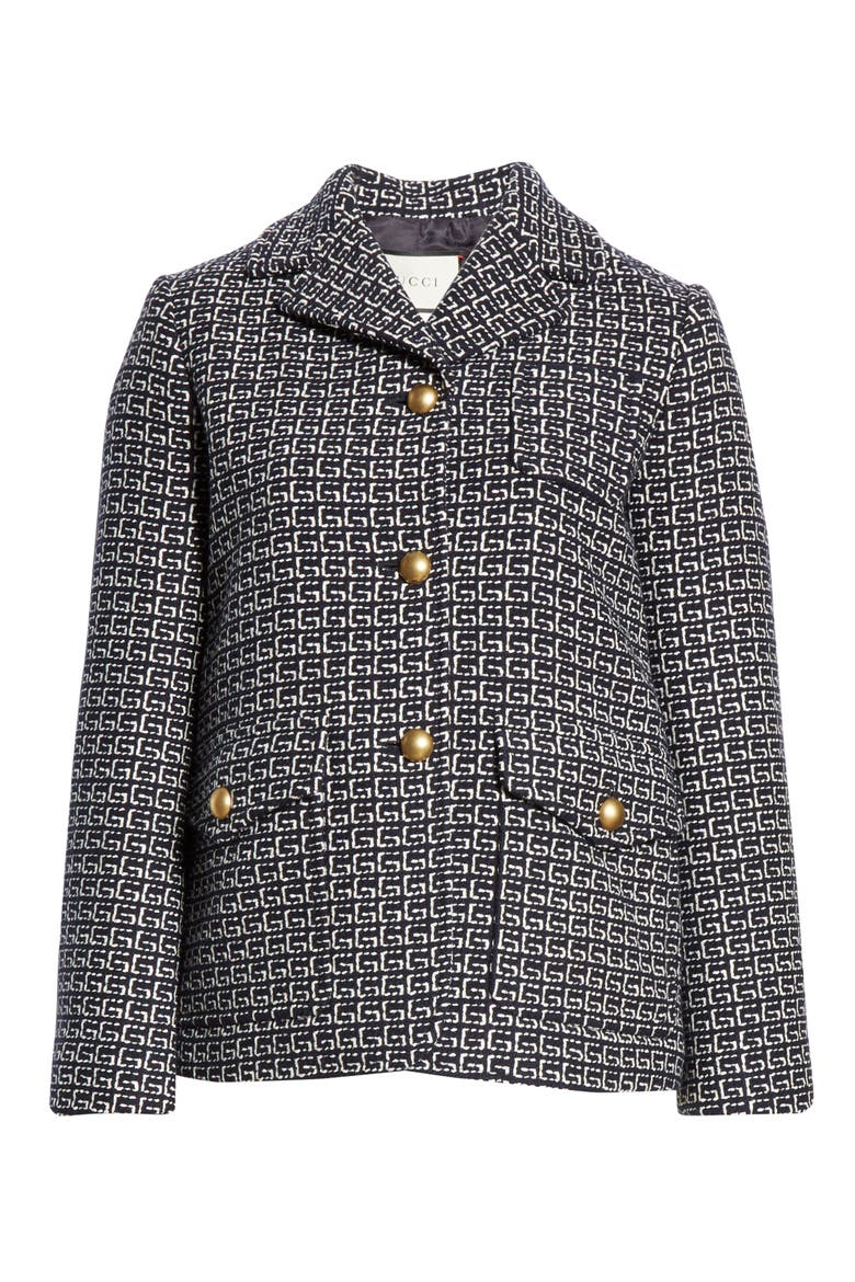 Square G-Logo Wool Blend Jacket, Alternate, color, BLUE/ IVORY