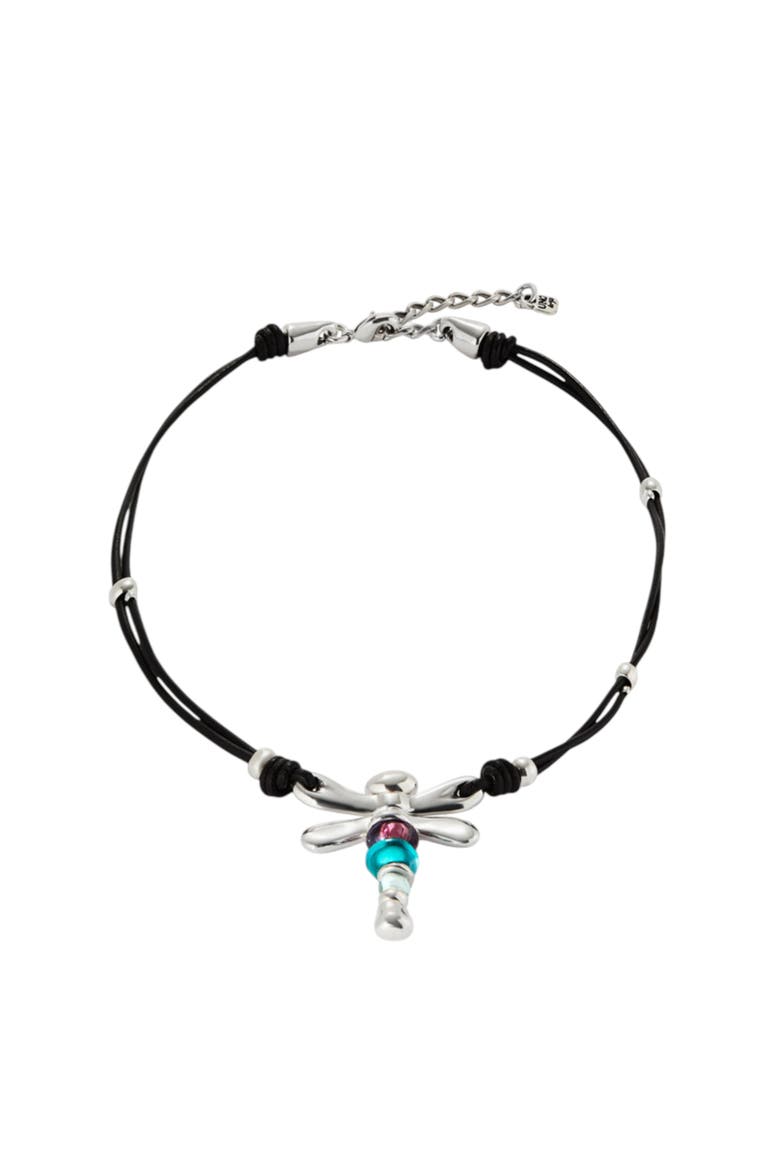 Dragonfly Leather Necklace, Alternate, color, Silver