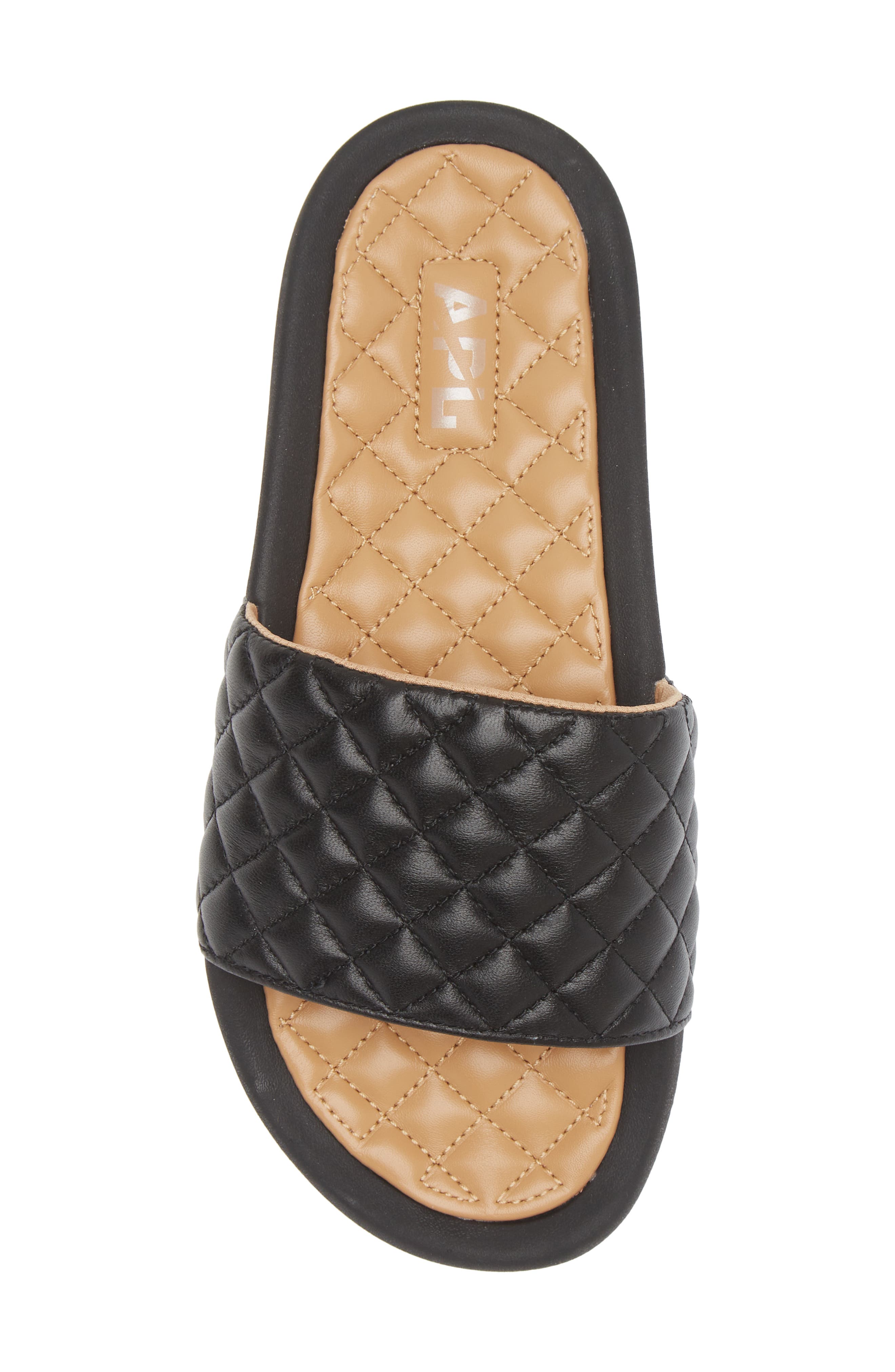Lusso Quilted Slide Sandal, Alternate, color, BLACK / TAN