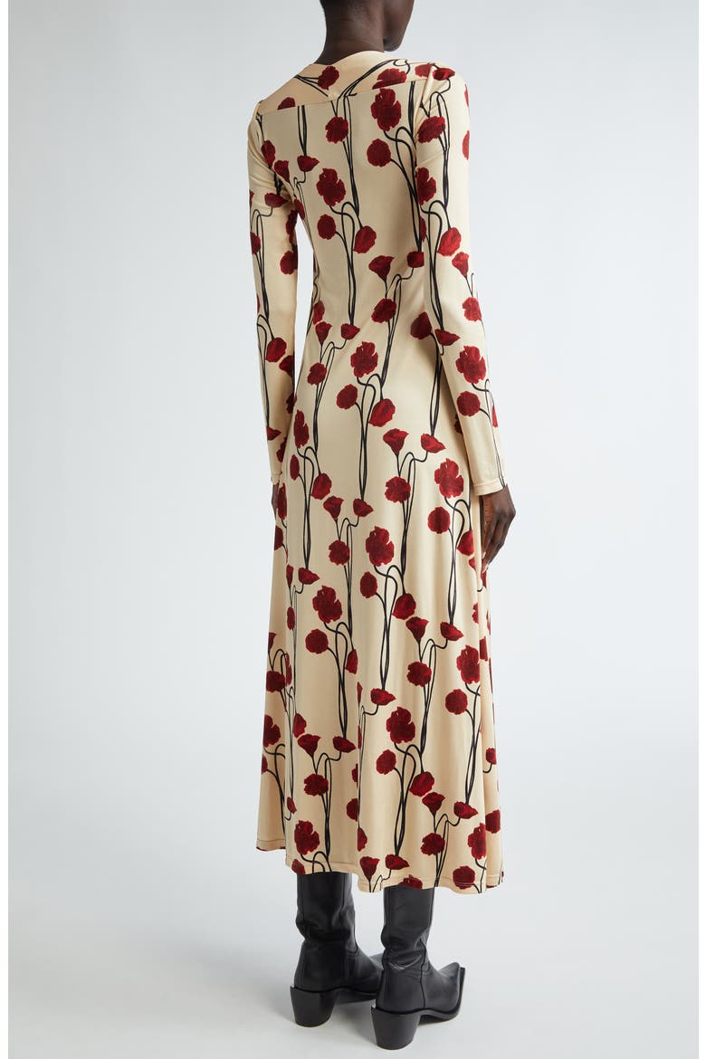 Scarlet Letter Long Sleeve Midi Dress, Alternate, color, PAPAVER SOMNIFERUM/ ECRU