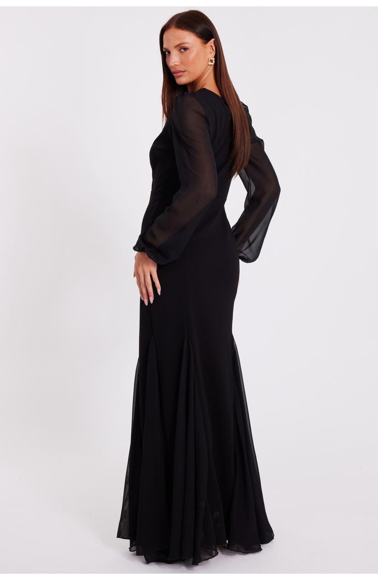 QUIZ Scuba Crepe Chiffon Long Sleeve Goad Maxi Dress, Alternate, color, Black