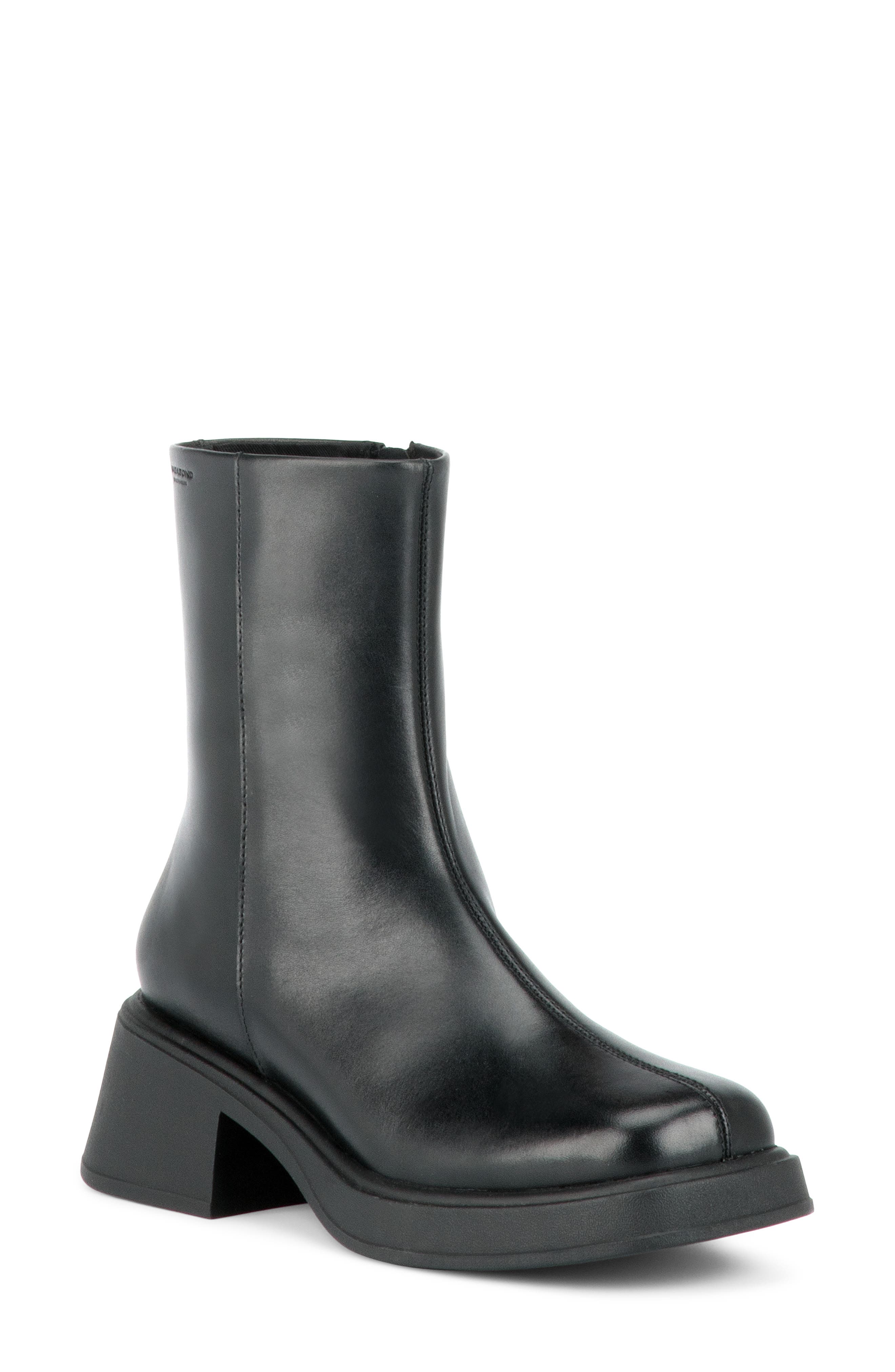 Dorah Leather Bootie, Main, color, BLACK