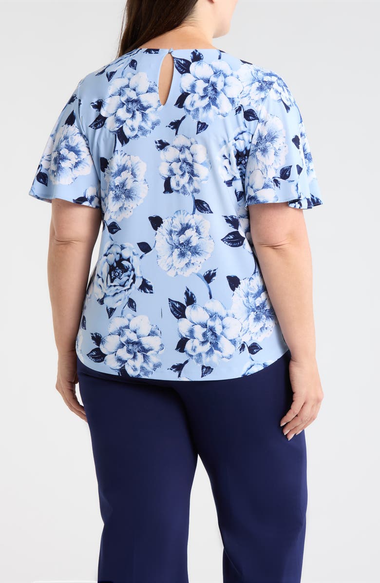 Anne Klein Pleated Flutter Sleeve Top, Alternate, color, Lakeshore Multi