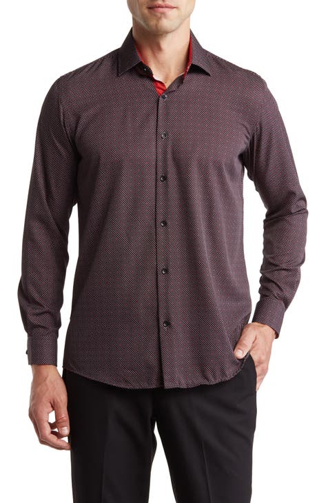 Slim Fit Dot Print Performance Button-Up Shirt