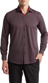 Azaro Uomo Slim Fit Dot Print Performance Button-Up Shirt