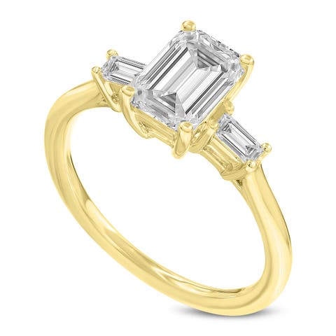 Ophelia 14K Yellow Gold Emerald Cut & Baguette Lab Grown Diamond Three Stone Engagement Ring - 1.7 ctw