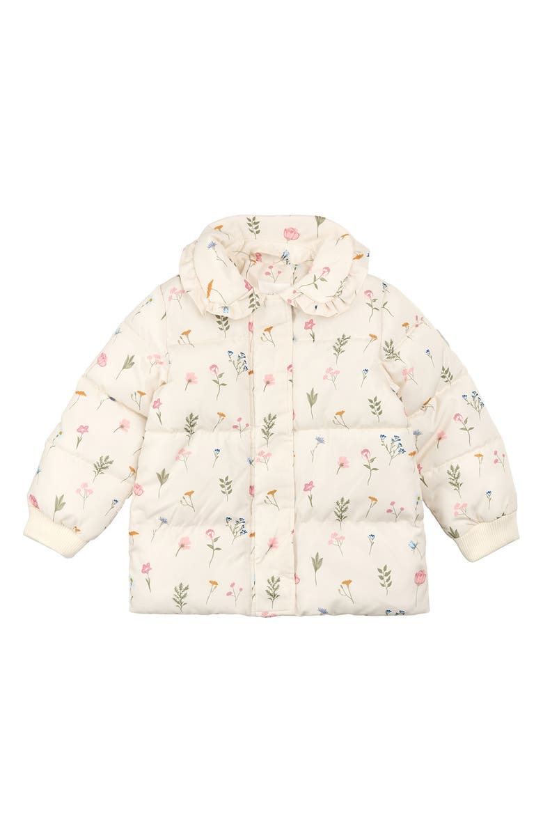 MILES THE LABEL Floral Collared Puffer Coat, Main, color, Beige