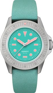 UNIMATIC x RIOCAM U1-RIO Diver Automatic Leather Strap Watch, 41.5mm