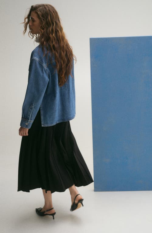 Mango Patch Pocket Denim Overshirt In Medium Blue