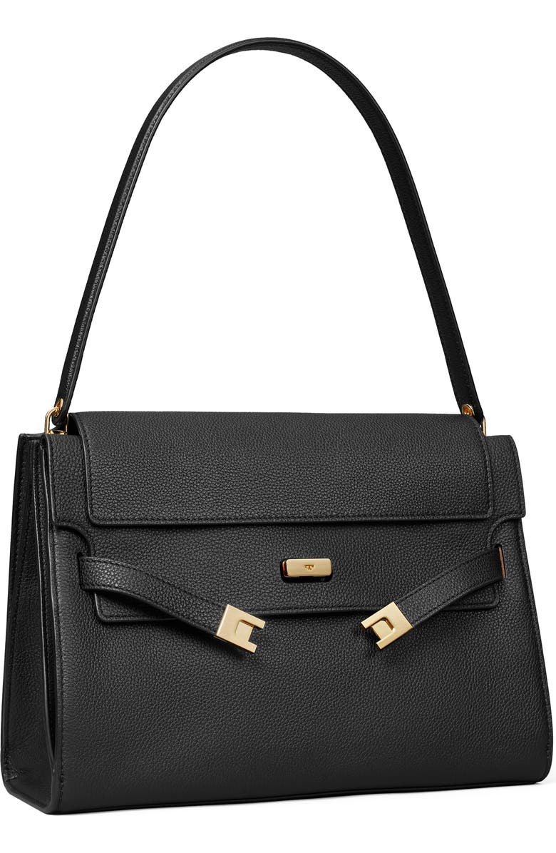 Tory Burch Large Lee Radziwill Pebble Leather Shoulder Bag, Alternate, color, Black