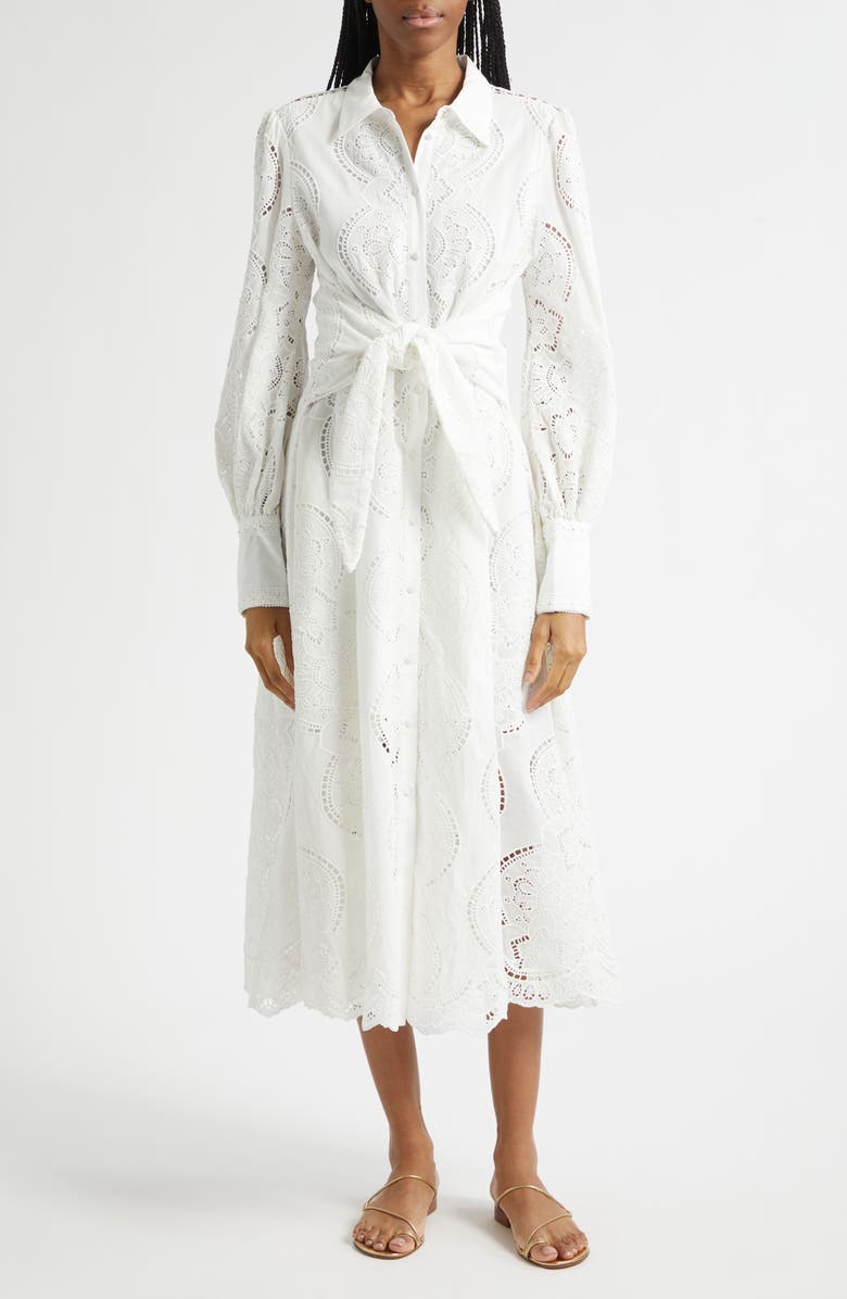 Camilla A Tiled Wonderland Eyelet Tie Waist Shirtdress, Main, color, A Tiled Wonderland