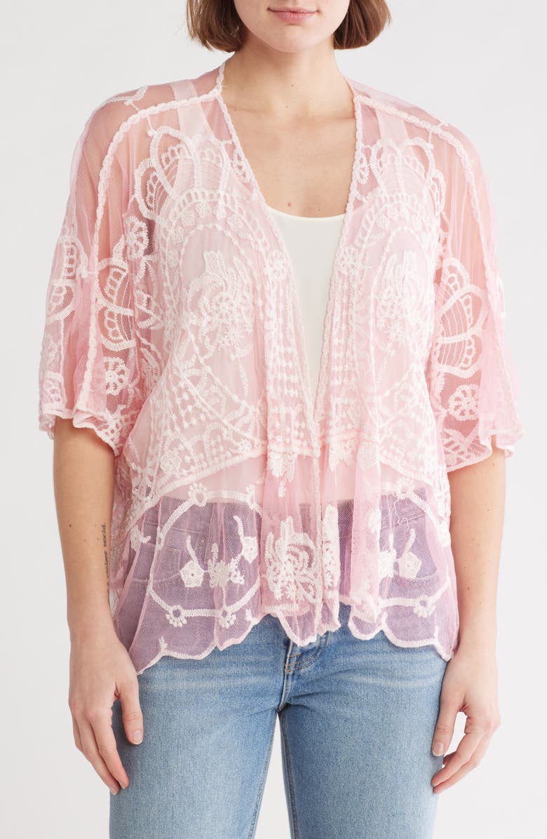 Forgotten Grace Embroidered Mesh Cardigan, Main, color, Blush/ White