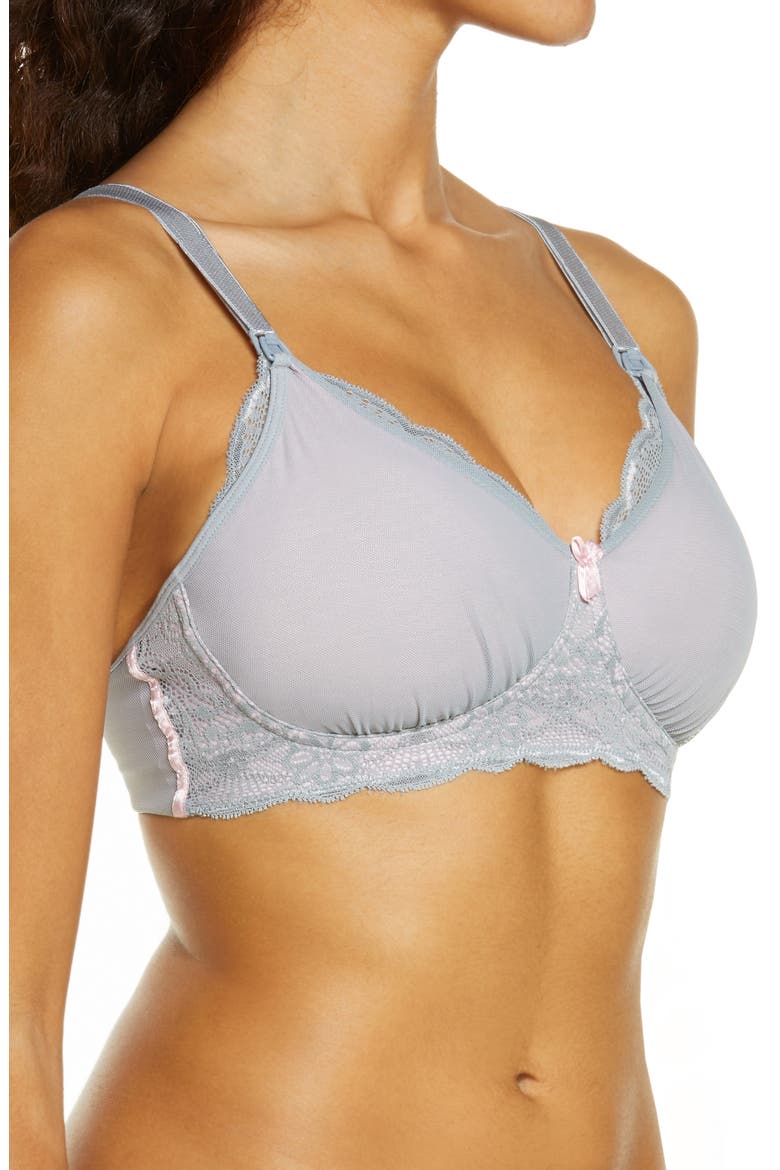 Mesh & Lace Nursing Bra, Alternate, color, PEWTER