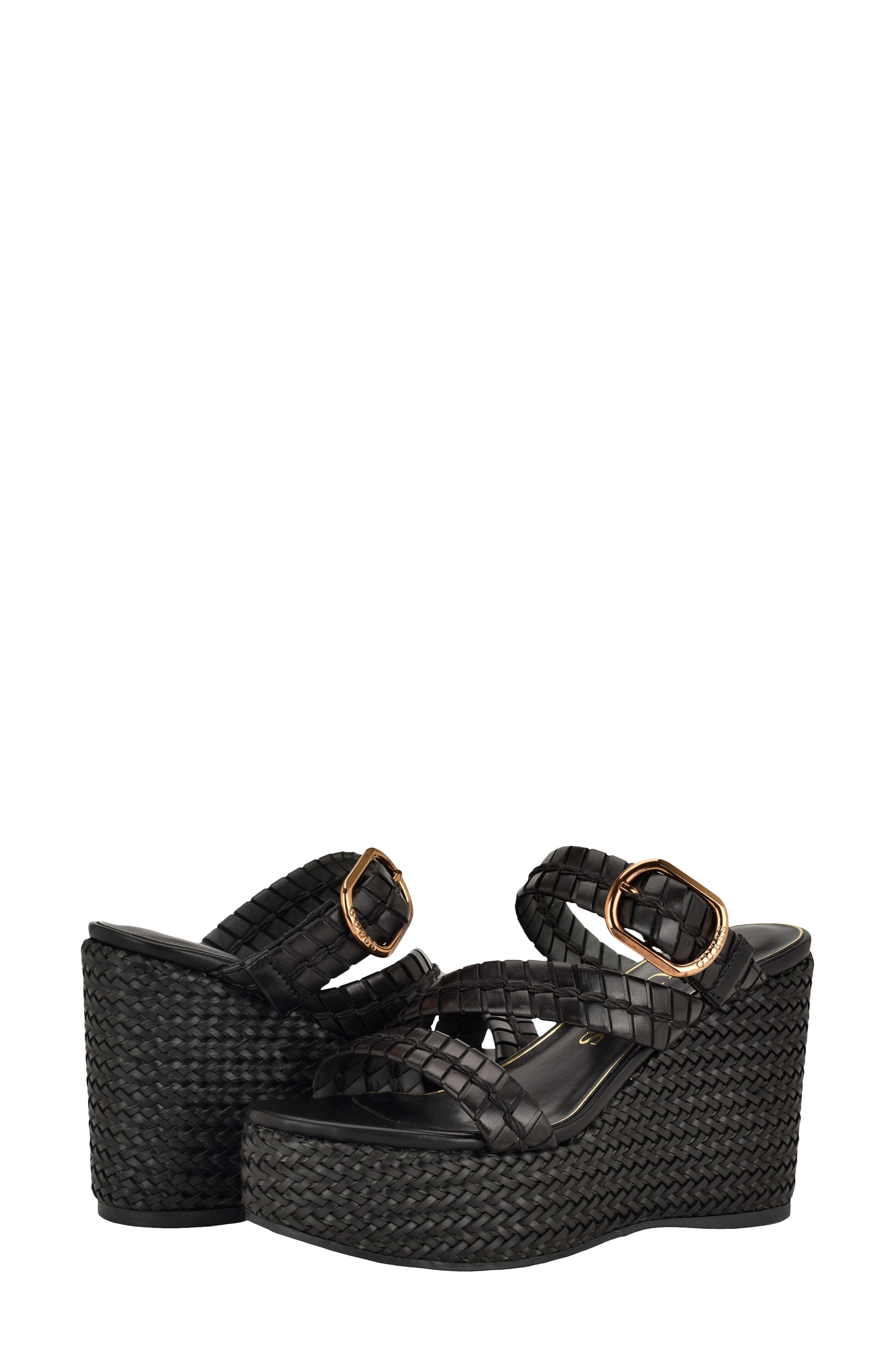 GUESS Evana Platform Wedge Sandal, Alternate, color, Black 001