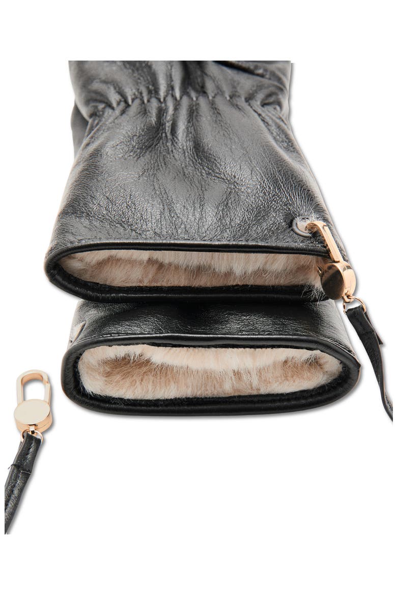 Leather Mittens With Faux Fur Lining, Alternate, color, BLACK