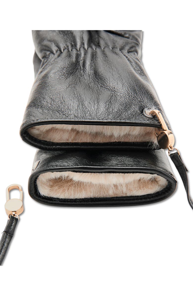 MANGO Leather Mittens With Faux Fur Lining, Alternate, color, 