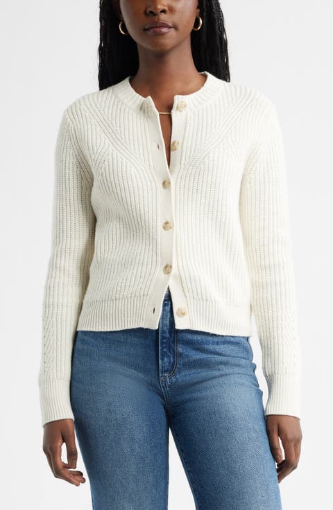 Shaker Stitch Pointelle Pima Cotton & Merino Wool Cardigan