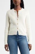 Caslon® Shaker Stitch Pointelle Pima Cotton & Merino Wool Cardigan