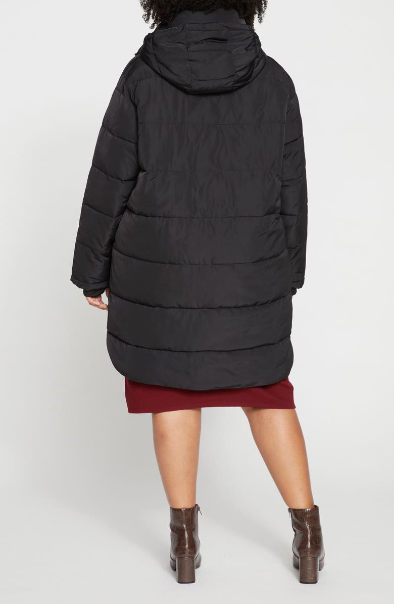 Universal Standard Matterhorn Hooded High-Low Puffer Coat, Alternate, color, Black