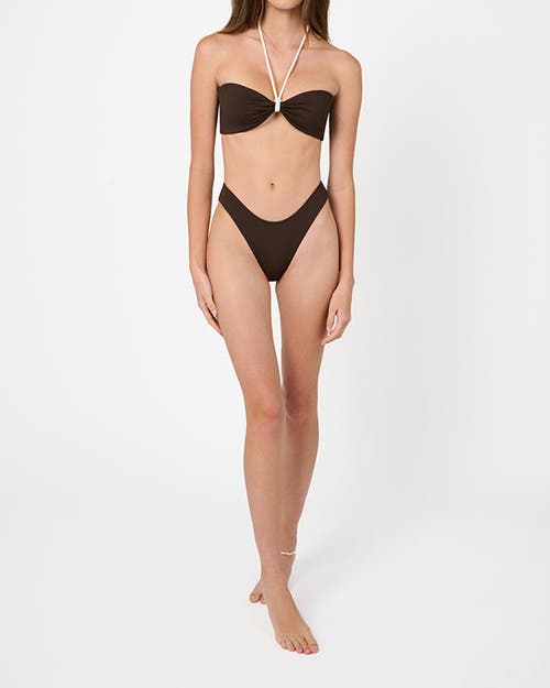 Weworewhat Rope Tie Halter Bikini Top In Mahogany