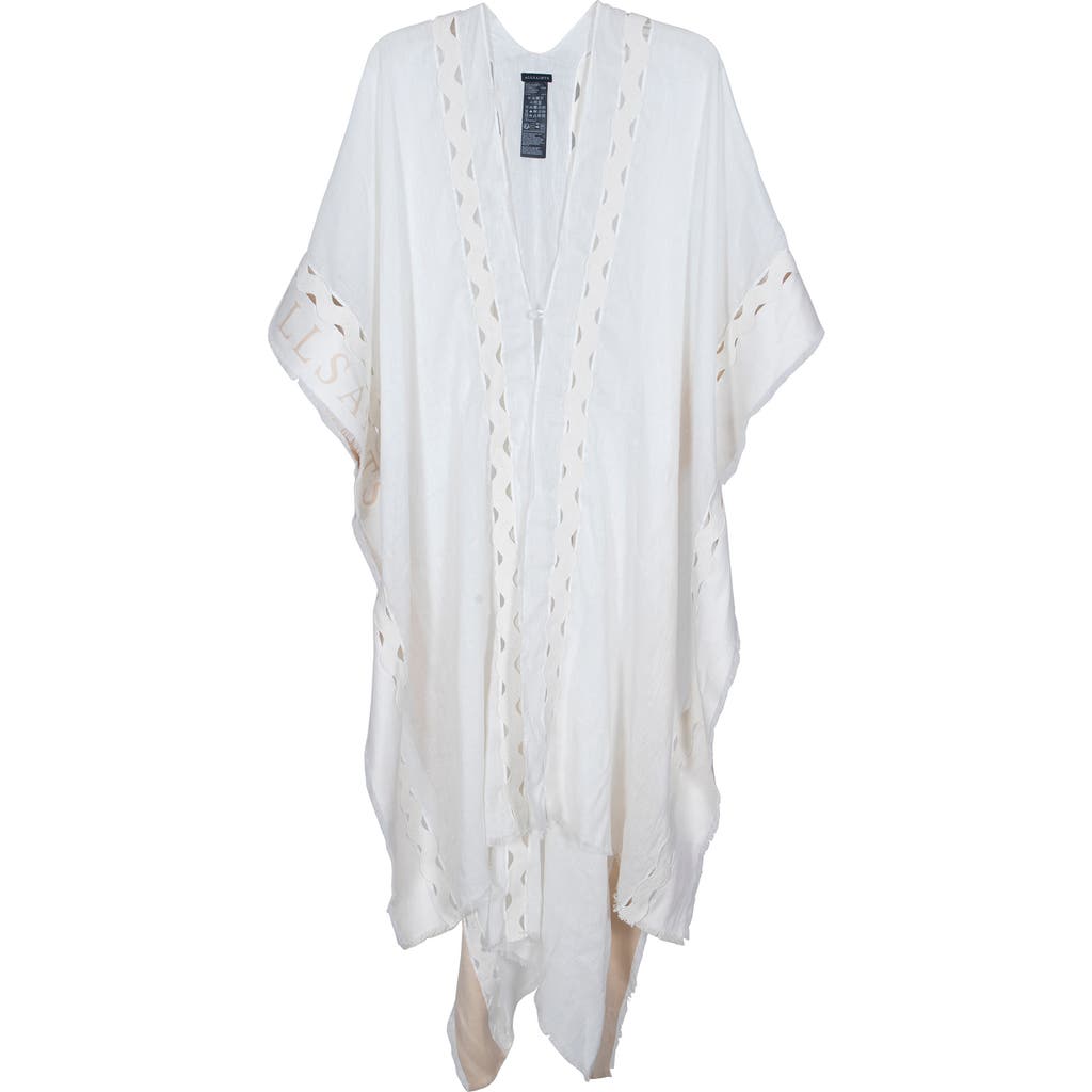 Allsaints Clarissa Logo Trim Rickrack Linen Blend Ruana In White
