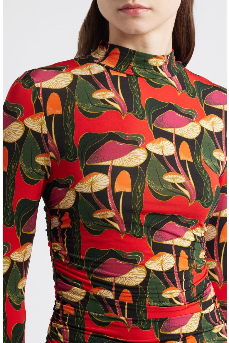 Wild Mushrooms Long Sleeve Mock Neck Jersey Top, Alternate, color, BLACK