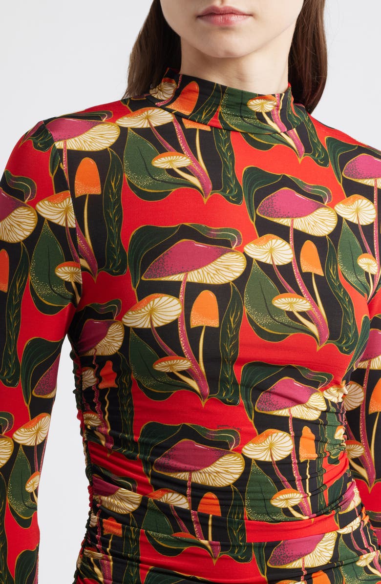 FARM Rio Wild Mushrooms Long Sleeve Mock Neck Jersey Top, Alternate, color, Black