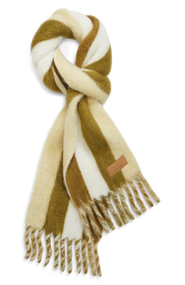 AMI PARIS Stripe Fringe Scarf, Main, color, Ivoire/ Anis/ Bronze/ Lichen