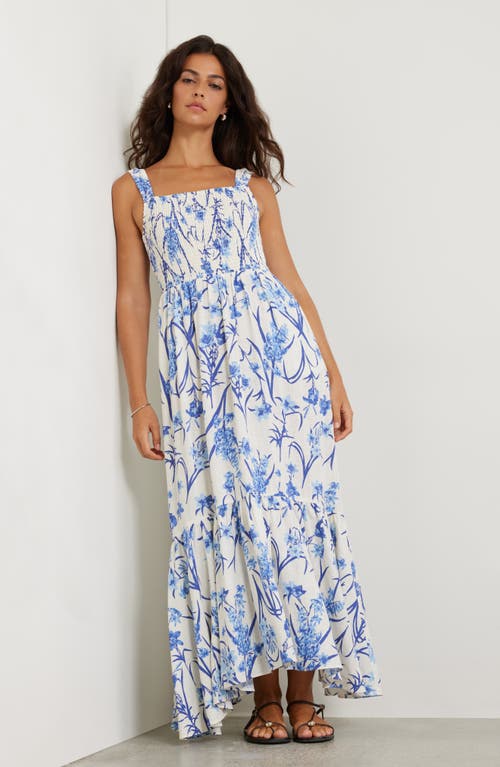 Chelsea28 Smocked Tiered Maxi Dress In Ivory- Blue Sofia Floral