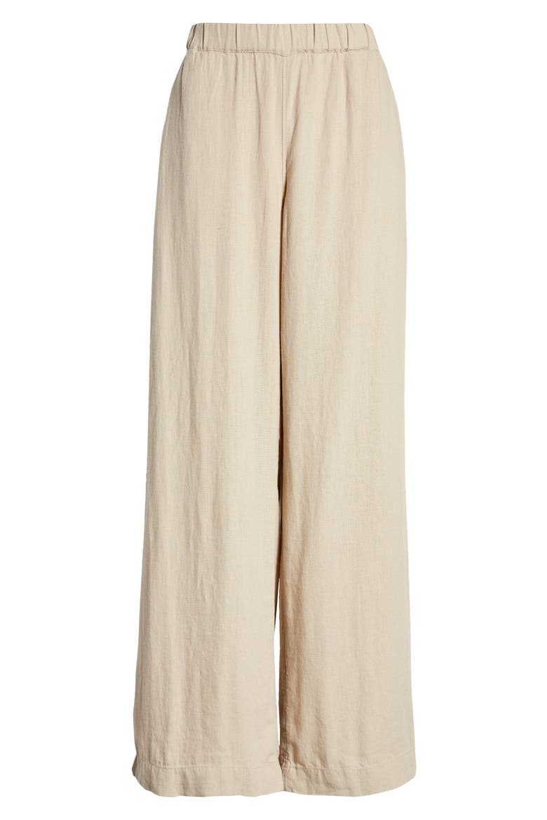 Wide Leg Pull-On Linen Blend Pants, Alternate, color, TAN COBBLESTONE