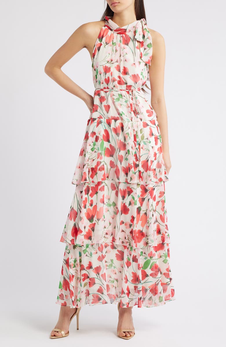 Julia Jordan Floral Sleeveless Tiered Maxi Dress, Main, color, 