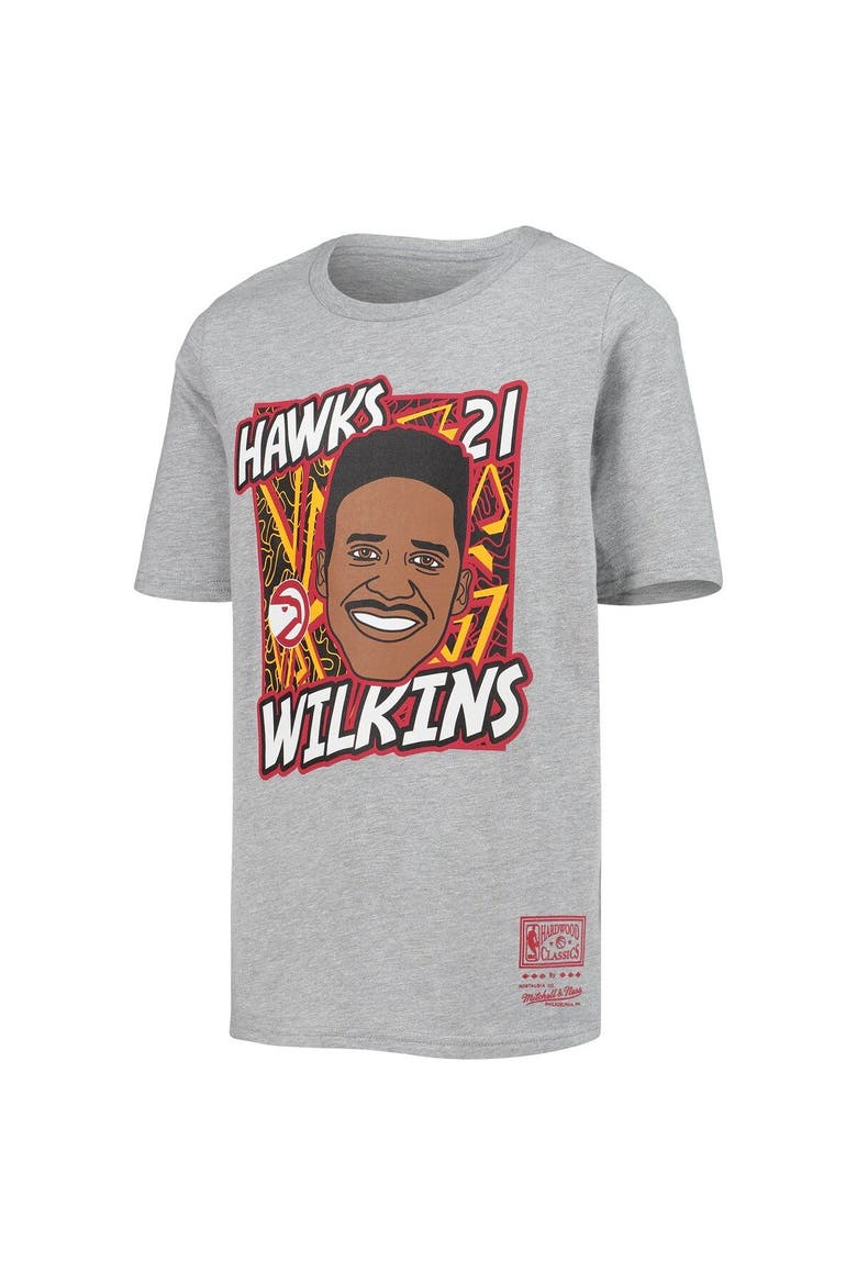 Youth Mitchell & Ness Dominique Wilkins Heathered Gray Atlanta Hawks Hardwood Classics King of the Court Player T-Shirt, Alternate, color, Heather Gray